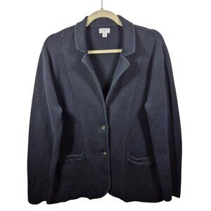 J Crew Womens Jacket XL Black Knit Cotton Blazer Button Front Pockets Career